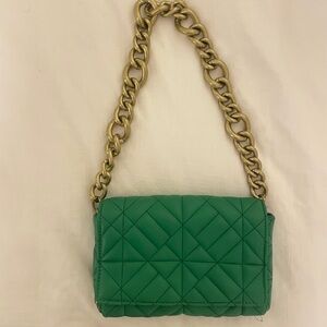 Zara Emerald Quilted Shoulder Bag with Gold Chain